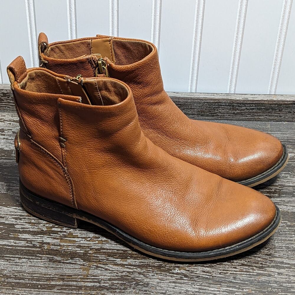 Franco Sarto Caramel Women's Brown Leather Comfort Side Zip Ankle Boots Size8.5M